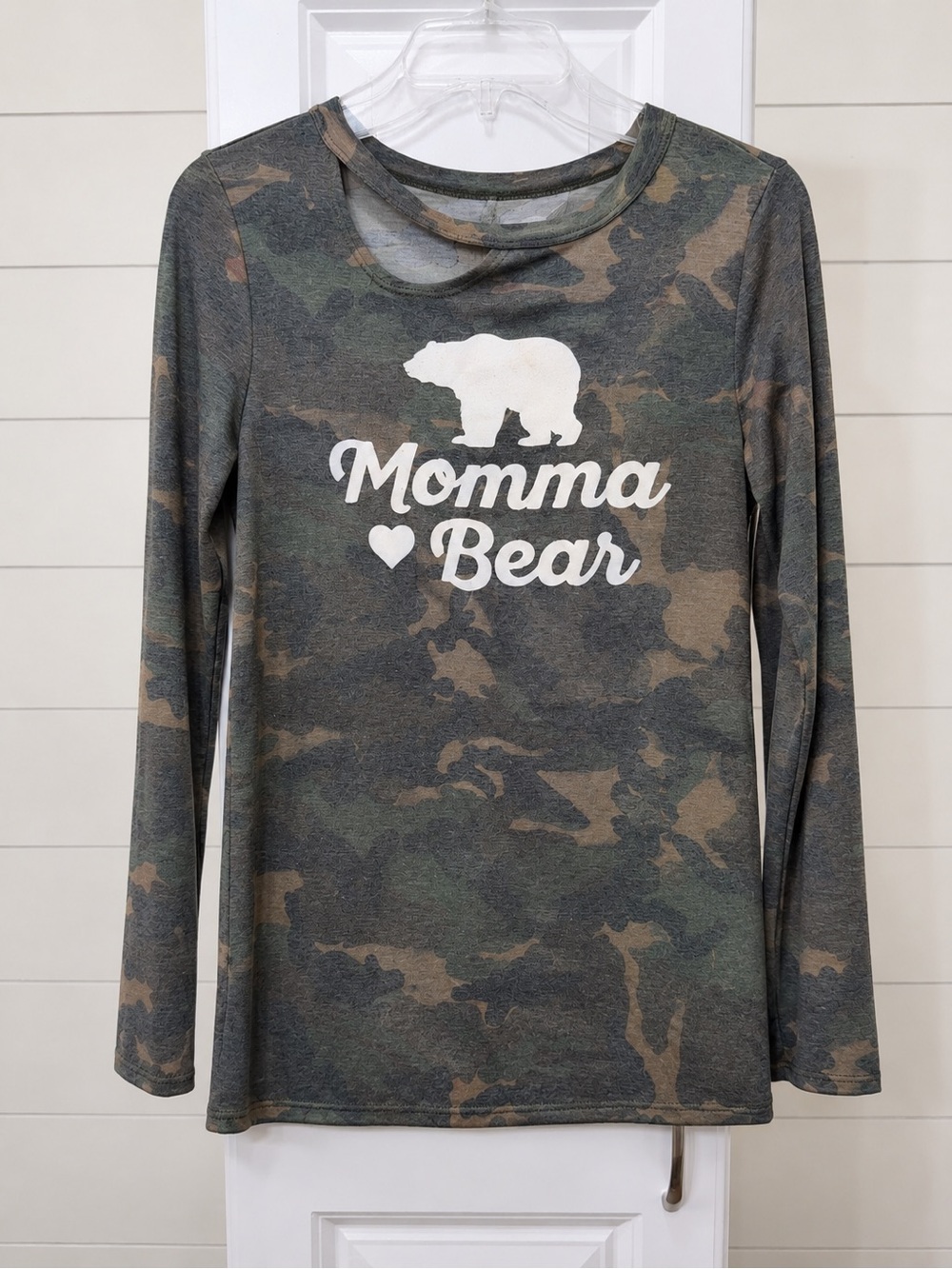 Alya Green and Tan Camo Long Sleeve Momma Bear Graphic Tee